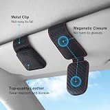 TCJJ Car Visor Sunglasses Holder Leather Magnetic Clip Carbon Fiber view 4