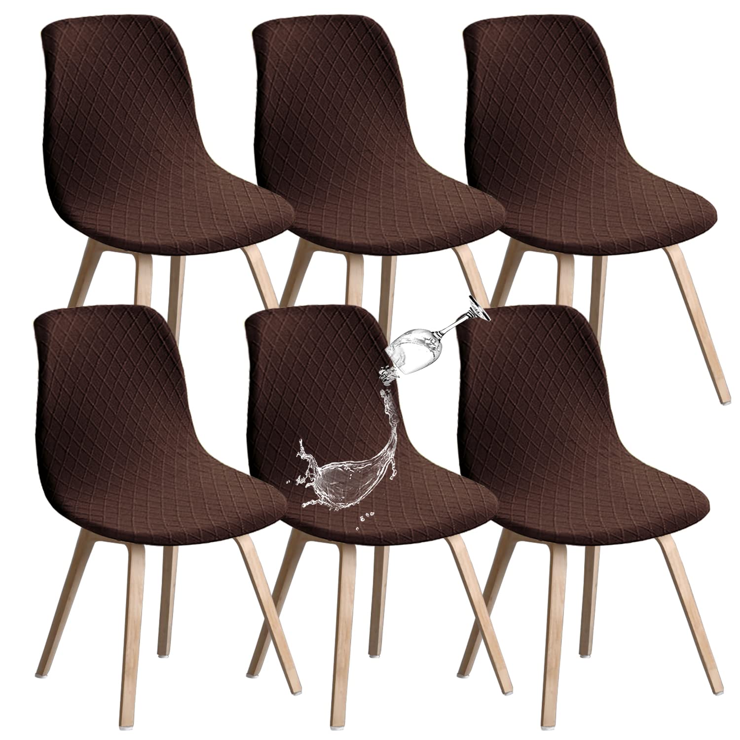 JUNZHE Shell Dining Chair Covers, Stretch Retro Chair Slipcovers Washable Removable Chair protector for Dining Room, Kitchen, Restaurant, Hotel (Coffee, Set of 6)