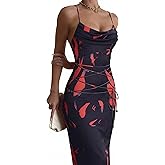 MSVLDR Women's 2026 Summer Sexy Print Maxi Dress Floral Square Neck Spaghetti Strap Bodycon Slip Long Dresses
