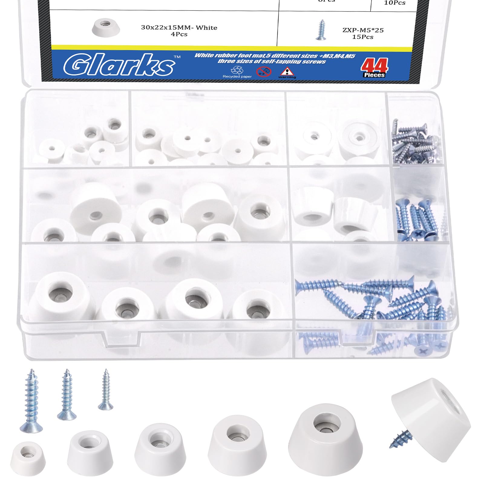 Glarks 44 Sets White Cutting Board Rubber Feet Set Includes 44pcs Non Slip Rubber Feet Bumpers with 55pcs Stainless Steel Screws for Furniture Electronics Kitchen Appliances