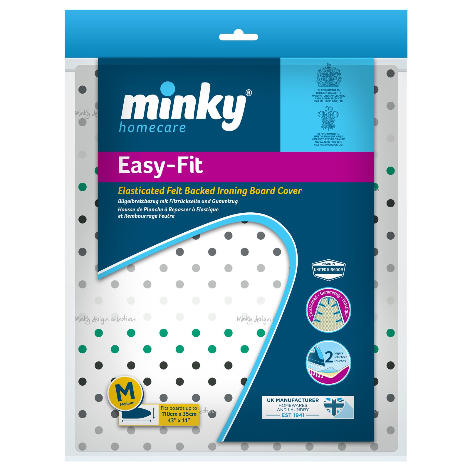 Minky PP23004003 Easy Medium Ironing Cover Fits Boards, 110 x 35 cm, Black