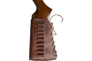 Leather Gun Buttstock Cover Cheek Rest pad with Rifle Shell Holder Ammo Cartridge 30-06,30-30,223 .308