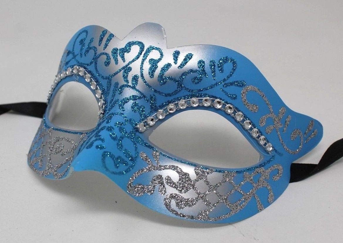 LADIES TURQUOISE & SILVER CRYSTAL JEWELLED EYES VENETIAN MASQUERADE CARNIVAL PARTY EYE BALL MASK