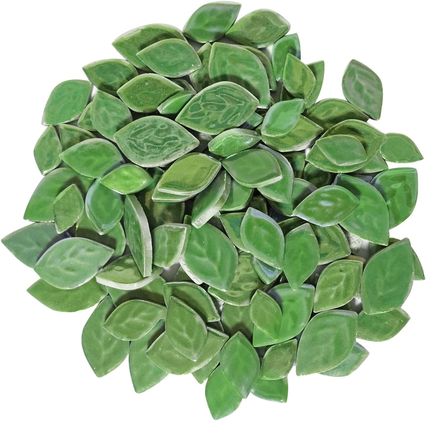 500g Random Iridescent Leaves Ceramics Mosaic Tiles,Making Creative 3 Size Ceramic Mosaic Pieces for DIY Craft,Flowerpots, Vases, Cups, Garden Decor Mosaic Making Supplies (Green)