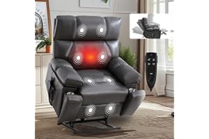 Trygoal Dual Motor Power Lift Recliner Chair, 8 Positions Vibration Massage Recliner Chair, Leather Recliner with Cup Holder, Vibration Massage and Lumbar Heating for Adults and Elderly, Grey