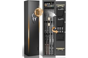 LNOAUYS 4-5 Gun Safe for Home Rifle and Pistols,Fingerprint Gun Safes with Multi-Function Panel and Pistol Bags,Gun Cabinet wih LED Light & Dual Alarm and Mute Mode