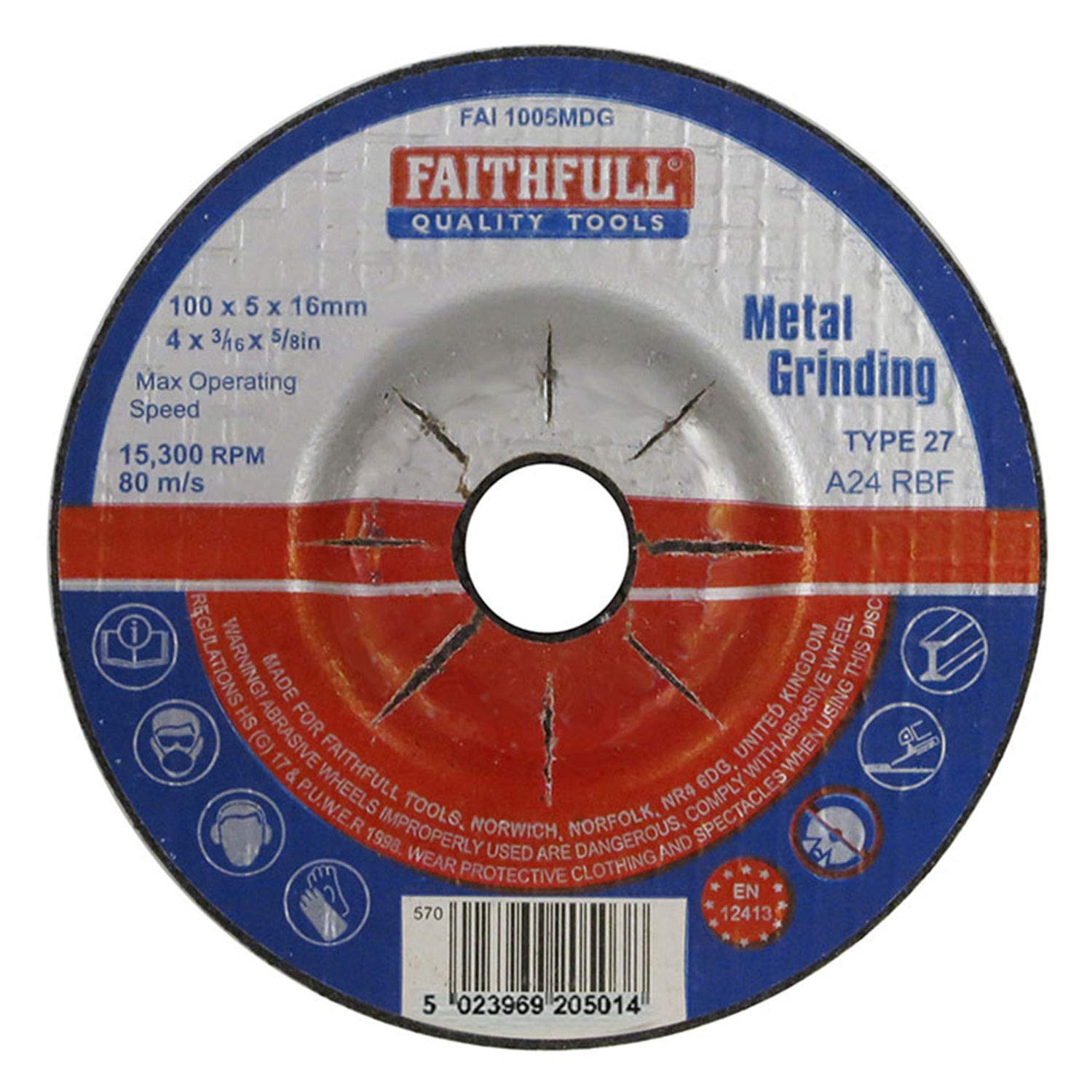 Faithfull FAI1005MDG Metal Grinding Disc Depressed Centre 100 x 5 x 16