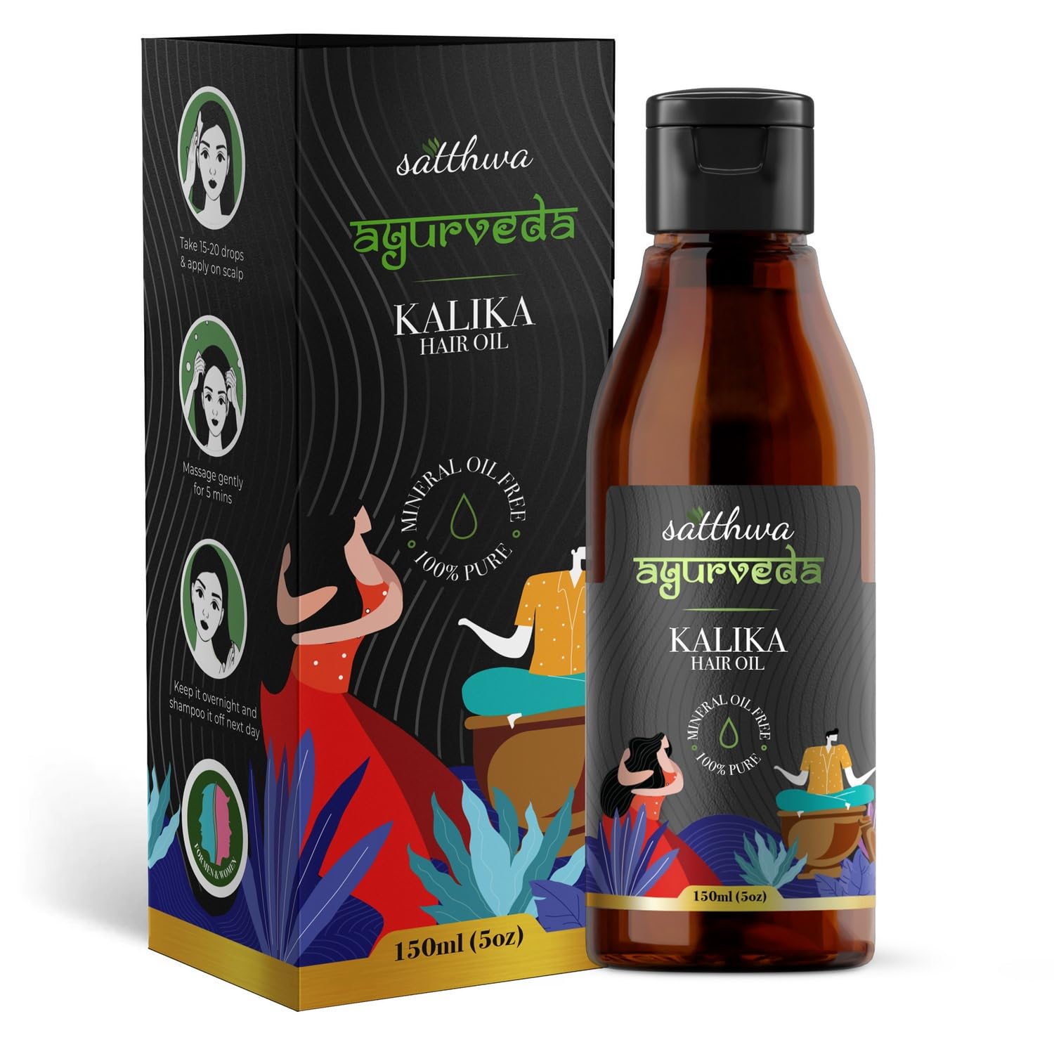 Satthwa Kalika Hair Oil 150ml (5 Oz) | Ayurvedic Oil for Grey Hair | With Amla, Hibiscus & Bhringraj | Helps Reduce Greying, Strengthen Roots & Add Shine | For Men & Women