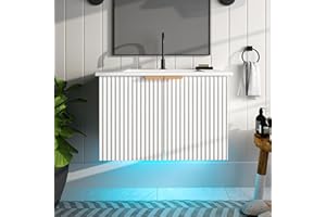 ELEVACHIC Bathroom Vanity with Sink, 30" Wall Mounted Floating Vanity Cabinet, Modern Bathroom Sinks with LED Light, Metal Handle & Double Soft-Close Doors, White