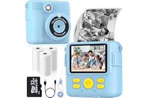 BESTOONE Instant Print Camera for Kids with 3 Rolls of Printer Paper, 1080P Toddler Digital Camera Toys for Age 3-12 with 32GB SD Card, Christmas & Birthday Gifts for 3 4 5 6 7 8 Year Old Girls & Boys (Blue)