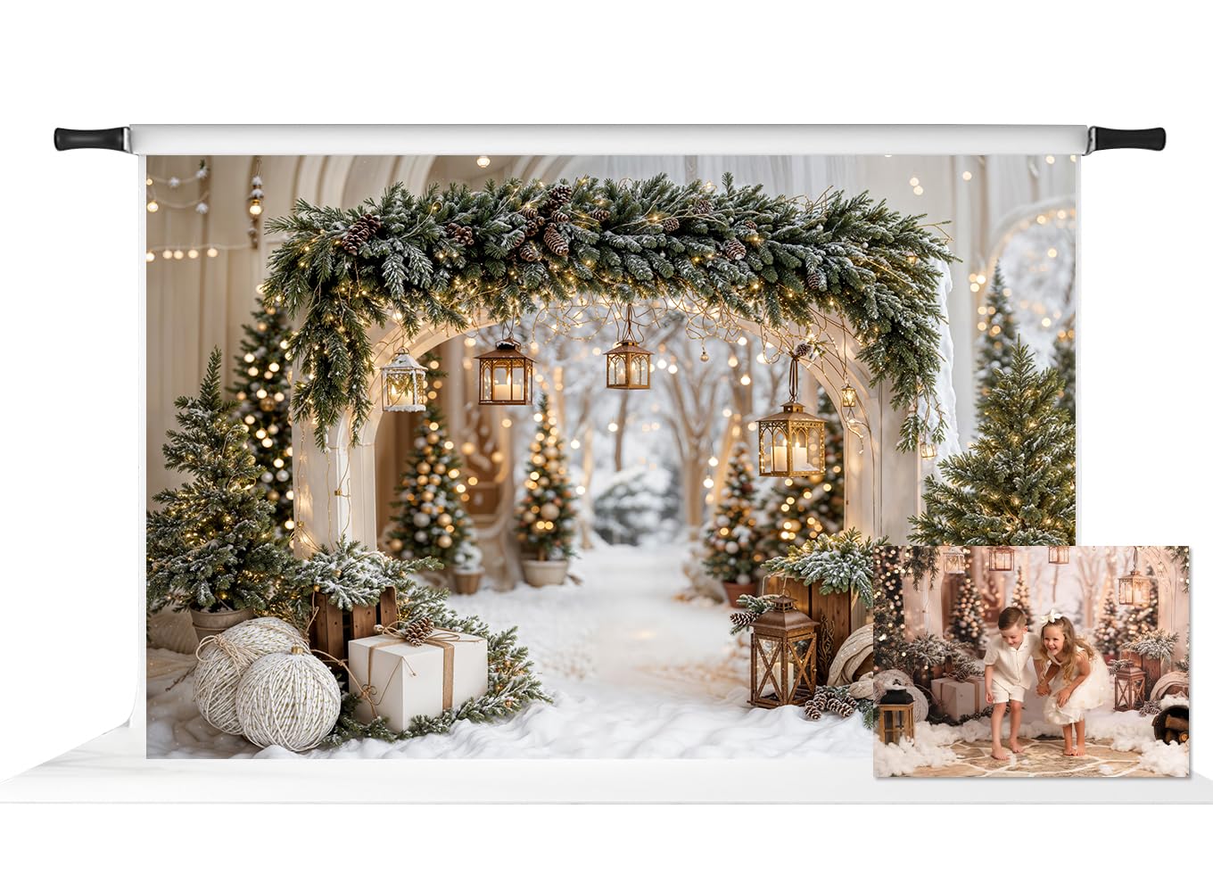 Photo 1 of Kate Christmas Arch Garland Backdrop for Photography Snow Trees Gift Home Decoration Background Photo Fabric Props 10x6.5ft