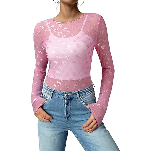 GEZOUR Women's Sexy Clubwear Sheer Seethrough Long Sleeve