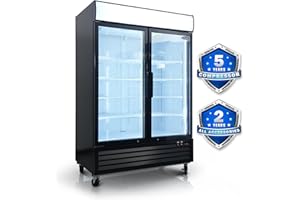 ORIKOOL 54" W Glass Door Merchandiser Refrigerator 47.7 Cu.ft 32℉ ~ 44℉ Commercial Display Beverage Fridge with LED Top Panel