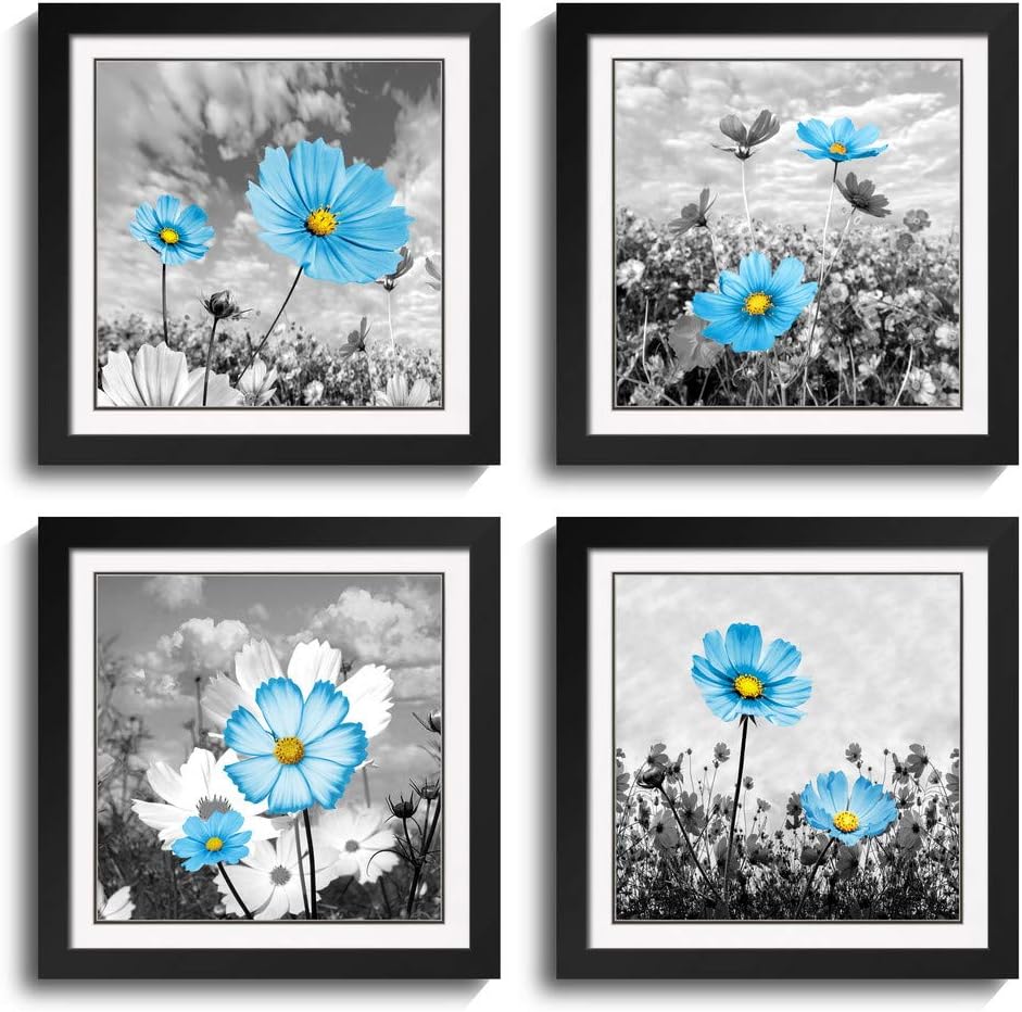 Sweety Decor Canvas Wall Art Blue Cosmos Picture Artwork Print on Canvas for Home Office Decor (12x12in Small, Blue Frames)