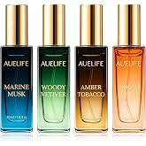 Auelife Men's Perfume Gift Set, 4x30mL Cologne, Gifts for Father, Dad &amp; Him | Marine Musk, Woody Vetiver, Amber Tobacco &amp; Bright Citrus Scents, Long-Lasting Alcohol-Free Perfume for Work, Dates &amp; Travel