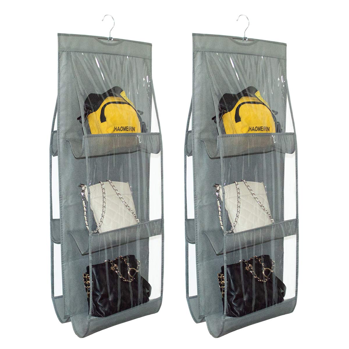 GYGY Hanging Purse Handbag Storage Organizer, Soft & Breathable Foldable Dust-Proof Holder Bag Wardrobe Closet, With 6 Clear Pockets, For College Student Dormitary Living Room (2Wallet storage, grey)