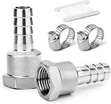 ERGAOBOY 2 Pcs 304 Stainless Hose Barb Fittings 12mm to 1/4 BSP Female
