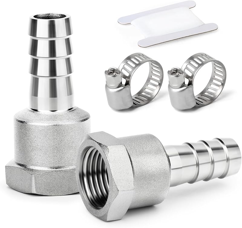 ERGAOBOY 2 Pcs 304 Stainless Hose Barb Fittings 12mm to 1/4 BSP Female