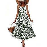 Zeagoo Womens Summer Long Dress Adjustable Spaghetti Strap Floral Casual Dress with Pockets Flowy Tiered Beach Sundress