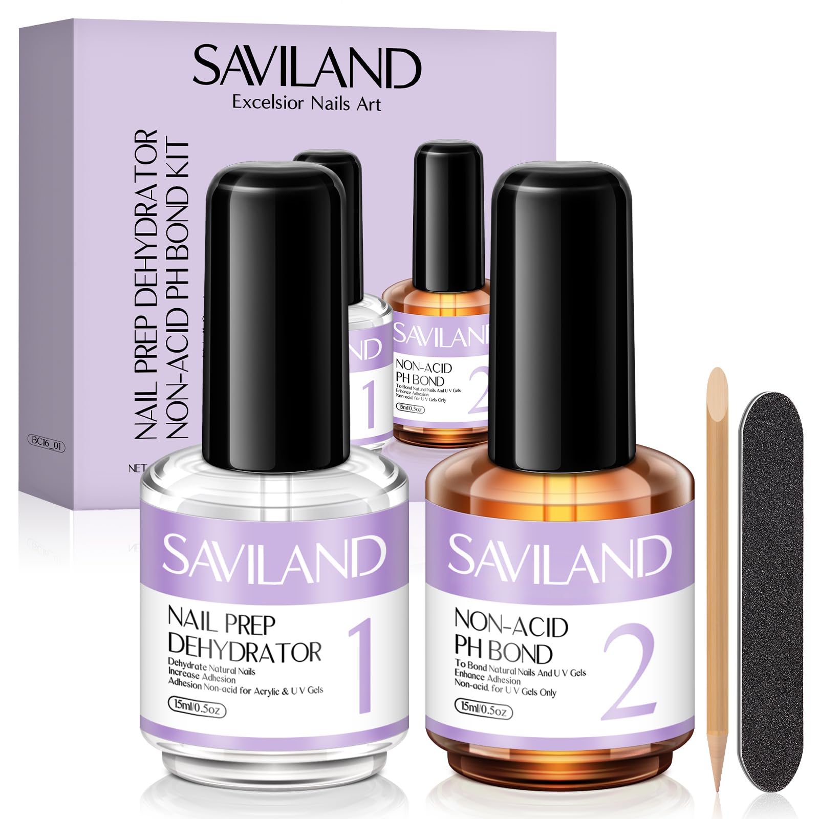 Saviland Nail Primer and Dehydrator- Acid Free Natural Nail Dehydrator and Nail Primer & Protein Bonding Acrylic Nail Kit Gel Nail Polish Superior Bonding Acrylic Nail Supplies Profession Salons