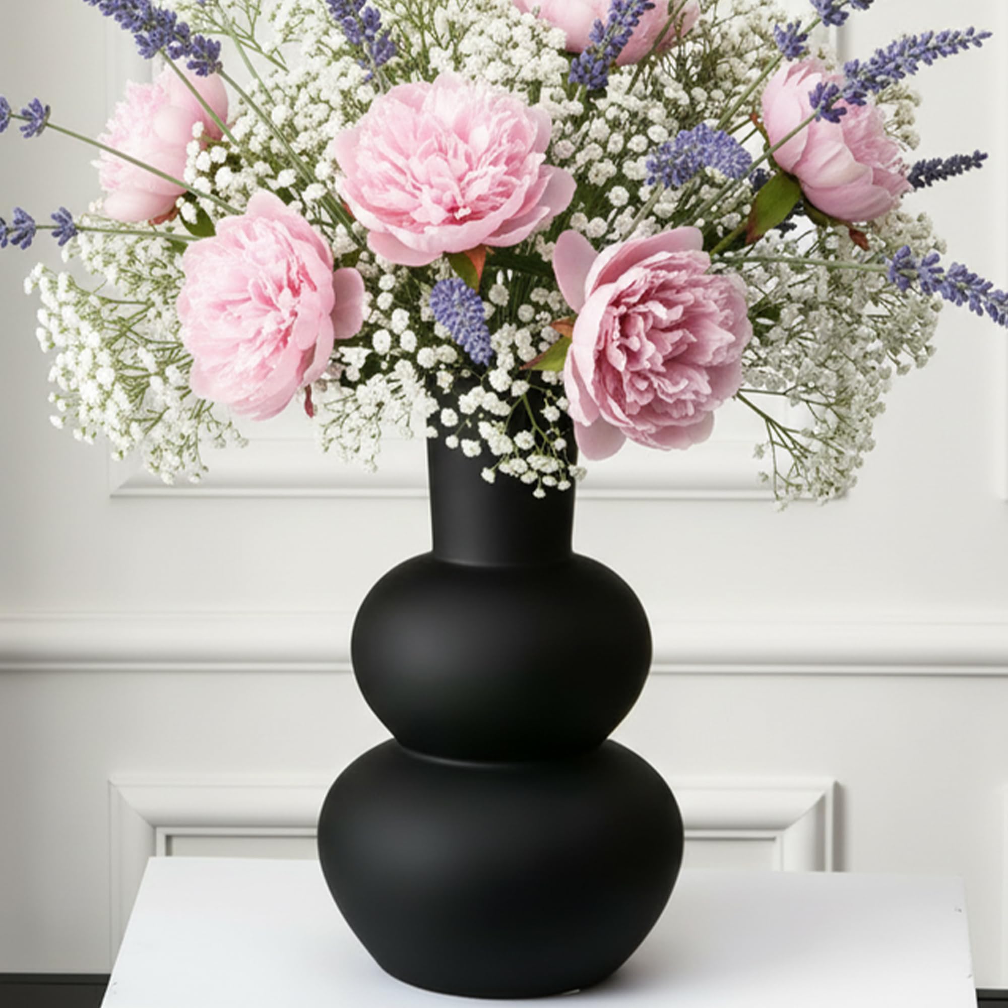 Tenforie Flower Vase Ceramic Vases for Decor, Flower Vase for Home Decor Living Room, Home, Office, Centerpiece,Table and Wedding Black