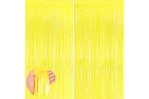 YEURFONTASY Yellow 2 Pack Metallic Tinsel Foil Fringe Curtains, 3.3x8.3 Feet Yellow Streamers for Party, Door Streamers Party Decorations, Party Streamers for Birthday Christmas Party Decorations