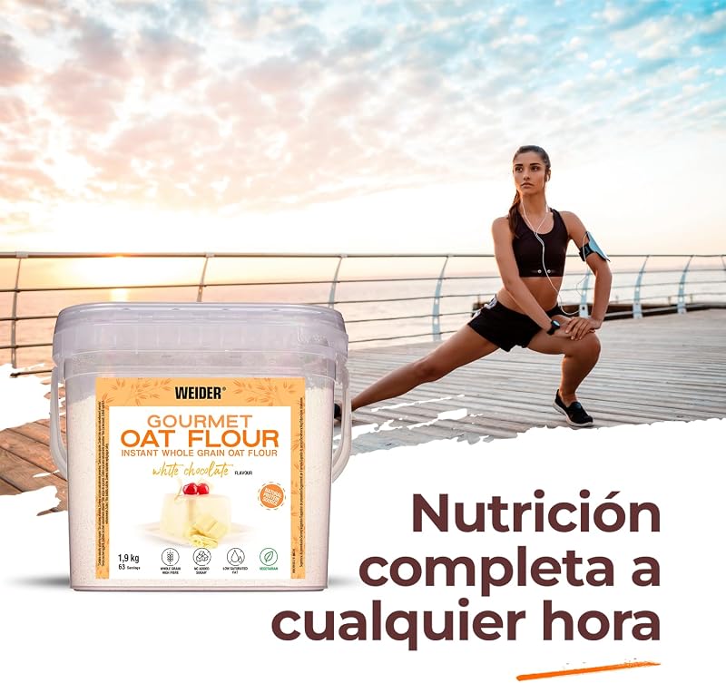 Oat Gourmet Harina de Avena Integral, Fuente de Proteína con Bajo Contenido en Azúcares, Sabor Chocolate Blanco, 1.9 Kg