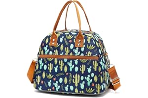 FlowFly Insulated Lunch Bag With Shoulder Strap for Women, Men, and Kids, Large and Reusable, Handle, Freezable Work and School Travel Tote and Meal Prep Organizer,Cactus