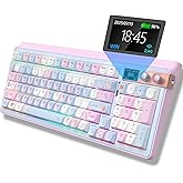 FOPATO H98 Wireless Mechanical Keyboard,96-Key Hot-Swappable Wired Gaming Keyboard,Tri-Mode Bluetooth 5.0 2.4G USB-C,1.14" Color Screen,Double Knob,6000mAh,RGB,PBT Keycaps for PC Mac iPad-Pink