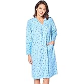 Casual Nights Women's Floral Snap Front Flannel Duster Long Sleeve Lounger Dress