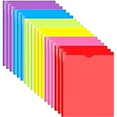 INFUN Heavy Duty Plastic Pocket Folder with Prongs and Clear Front Pocket - 18 Pack, 3 Prong Folders with Pockets and Card Slot, Assorted Colors