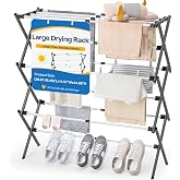 APEXCHASER Large Clothes Drying Rack, 14.57" D &times; 44.88" H | Foldable &amp; Extendable, Adjustable Size (20.87"-35.43"L), Space-Saving, Rust-Resistant Frame, Indoor/Outdoor Use, Grey White