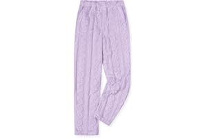 Umeyda Girl's Women's Fuzzy Pajama Pants Elastic Waist Fleece Plush Loungewear Pj Pants with Pockets, 6Years-XL