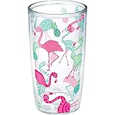Tervis Made in USA Double Walled Flamingo Pattern Insulated Tumbler Cup Keeps Drinks Cold & Hot, 16oz - No Lid, Clear
