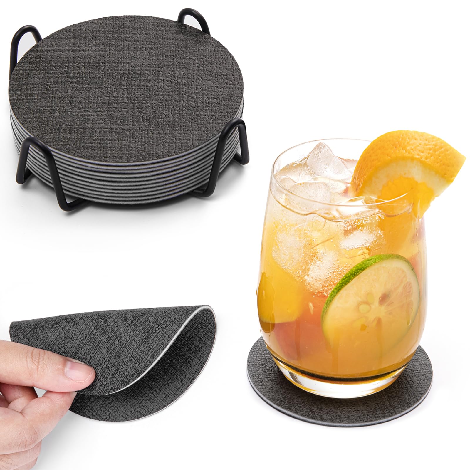 Chitomars Coasters, Dual Sided Faux Leather Coaster for Drinks Mug Coaster Non Slip Anti-Heat Washable Cup Pad Mats Home and Outdoor Coffee Beer Glass Bottle Bar