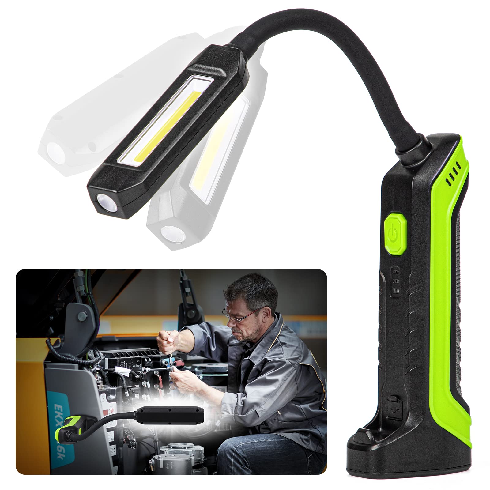 Photo 1 of Aaleds LED Work Light, Father's Day Gift Magnetic Flashlight, 180º Flexible Gooseneck&360ºRotary Head, Rechargeable with Magnet, Ideal Tools&Mechanic Light for Men, Auto Repair, Power Outage(1Pack).