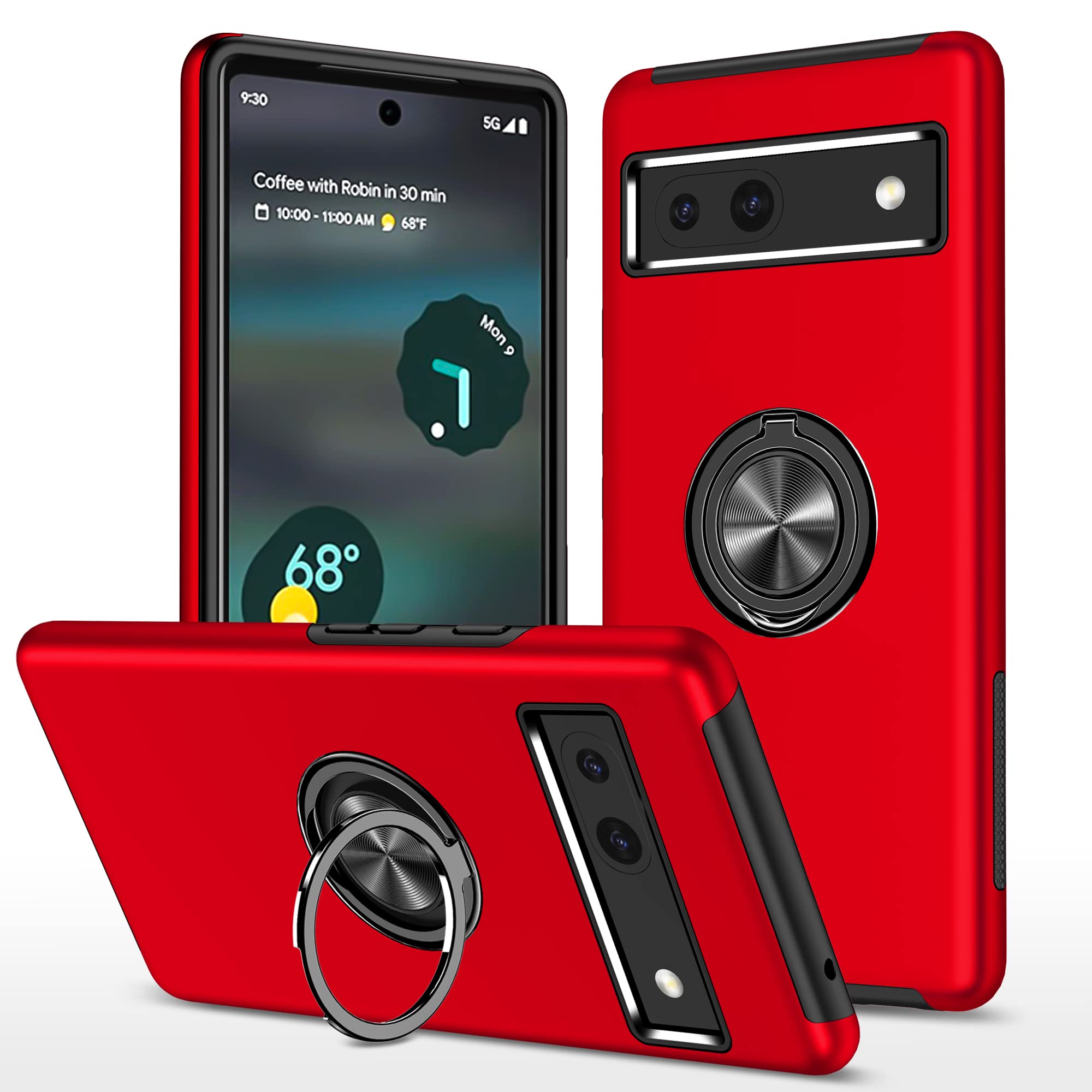 Google Pixel 7A 5G Case, Google Pixel 7A Phone Case with 360 Rotation Ring Holder Kickstand Shockproof Military Grade Protective Case Tough Armor Hard Back Cover for Google Pixel 7A, Red