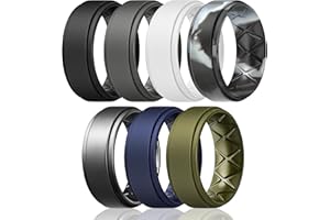Egnaro Silicone Wedding Rings Mens, Inner Arc Breathable Design Silicone Rings for Men, 7 Rings / 4 Rings / 1 Ring Step Edge Rubber Wedding Engagement Bands Comfort for Workout, 8mm Wide-2mm Thick