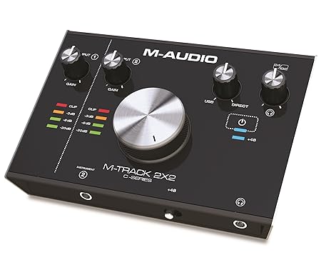 M-Audio M-Track 2x2 24-Bit/192 kHz USB Audiointerface mit Crystal Preamps/+48 V Phantomspeisung, ProTools First und umfangrei