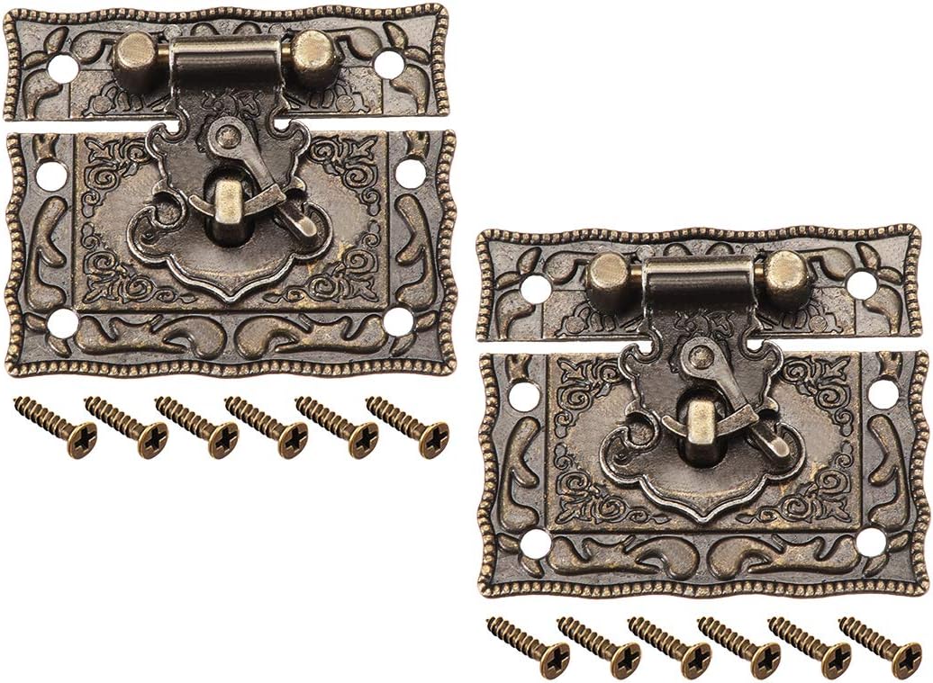 sourcing map 2 Sets Wood Case Chest Box Rectangle Clasp Closure Hasp Latches Bronze Tone 51 x 42mm