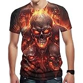 Hehanus Men's Novelity 3D Print Skull T-Shirts Flame Skull Graphic Short Sleeve Tee Shirt