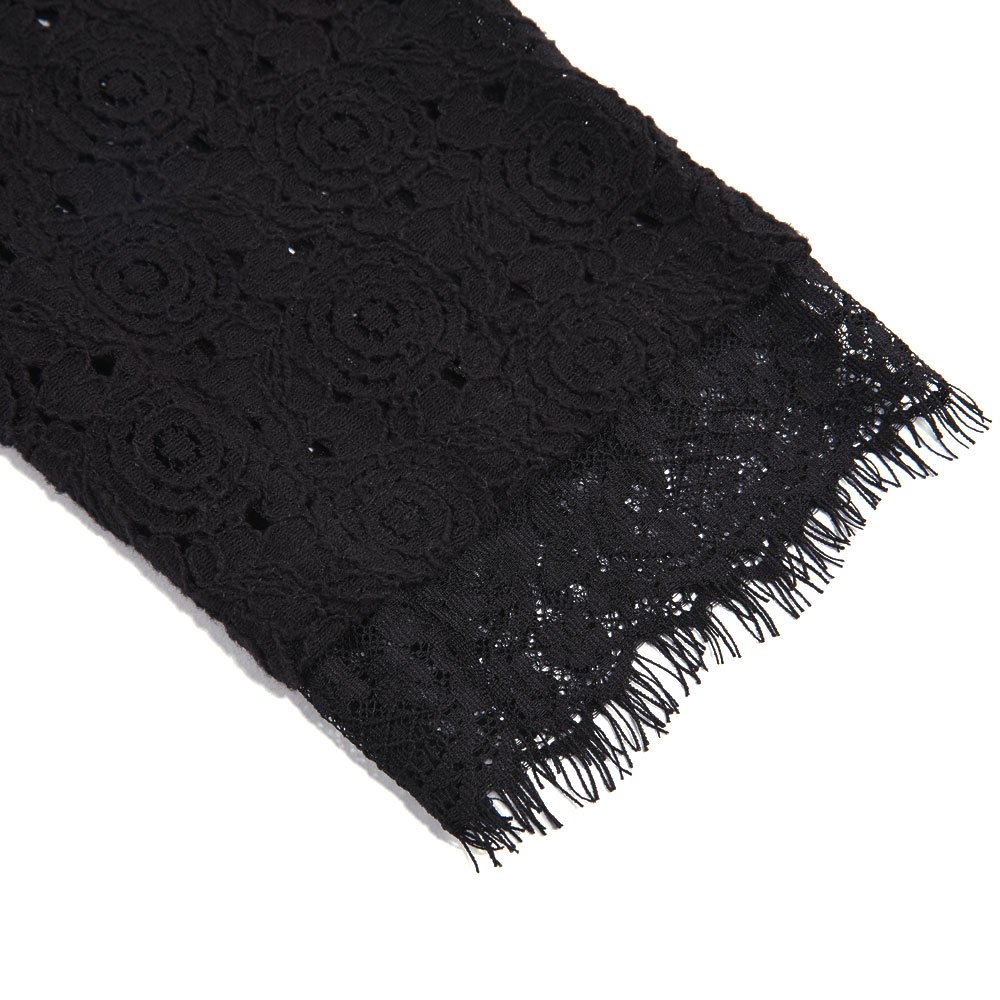 Women Elegant Hollow Out T Shirt Cold Shoulder Loose White Lace Crochet Blouse Tops (38, black)