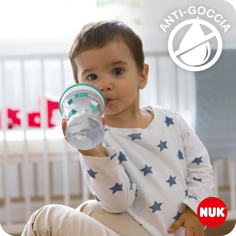 Action Cup bicchiere con cannuccia per bambini | 12+ mesi | Coperchio con chiusura ad avvitamento e cannuccia morbida | A prova di perdite | Senza BPA | 230ml | leopardo verde