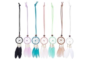 YGMONER Mini Dream Catcher 7pcs Set - Car Interior Rearview Mirror Dangle Bag Pendant Charm 1.2" Diameter and 9" Long