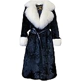 Annsirgra Women's Genuine Rabbit Fur Coat Long Winter Fur Jacket with Fox Fur Collar and Sleeve Cuffs