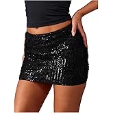 BEAUDRM Women's Sparkly Sequin Bodycon Mini Skirt Y2k Low Rise Party Club Going Out Skirts