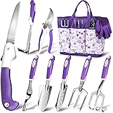 MelonArt Garden Tool Set, 10 Pcs Heavy Duty Gardening Tool Kit Women Garden Gift Set Aluminum with Non Slip Ergonomic Handle, Storage Tote Bag and Gloves, Garden Supplier for Women&Men(Purple)