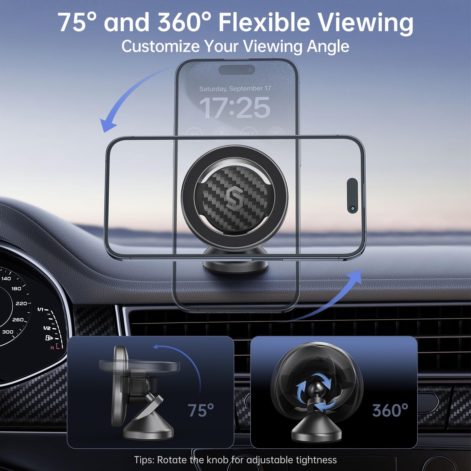 SYNCWIRE MagSafe Car Mount - Flexible Rotation Magnetic Phone Holder for Dash, Strong Magnets, Universal Compatible iPhone, Samsung, Pixel - MagSafe Car Accessories
