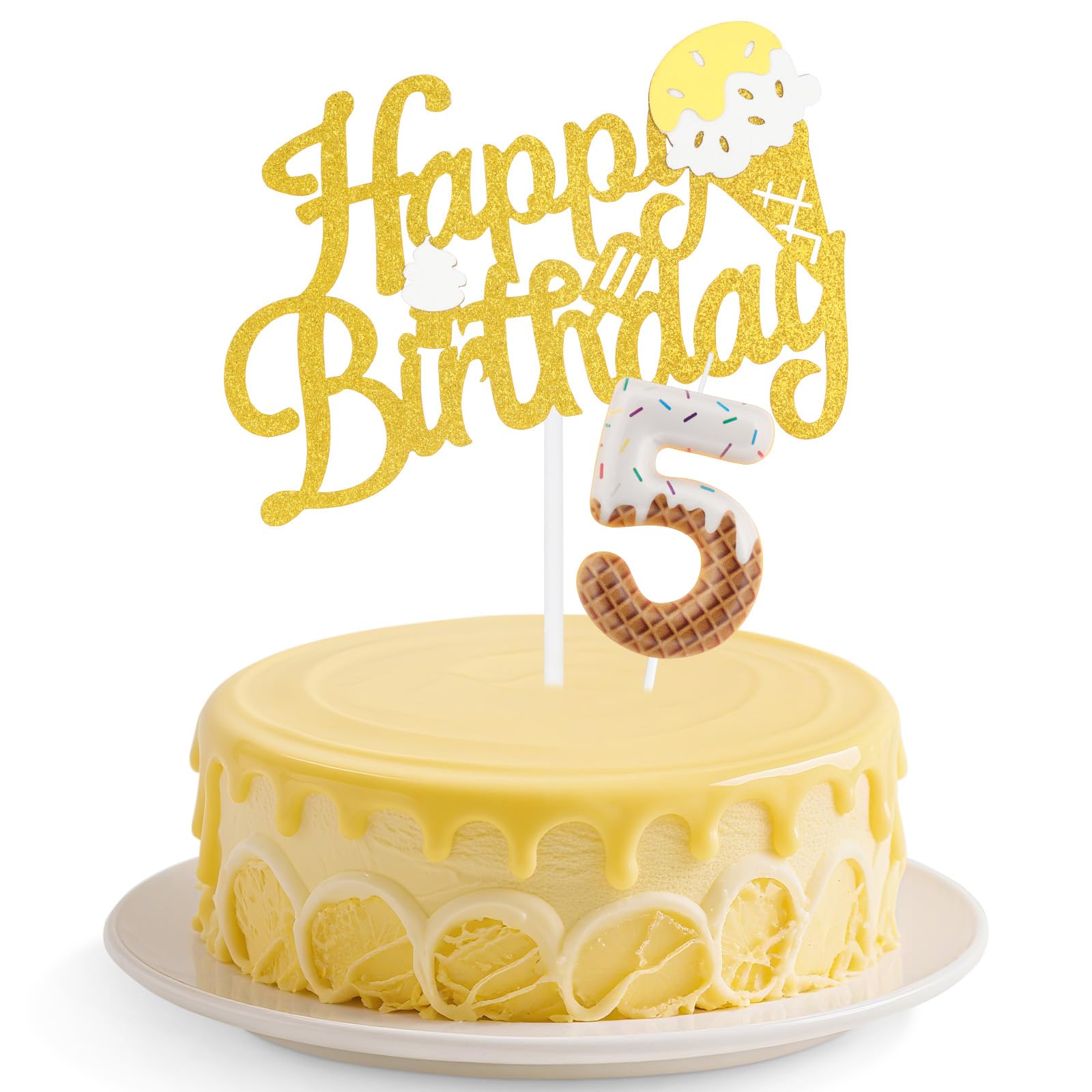Ice Cream Birthday Candles Set,Colorful Number 5 Candle for Cake,5th Birthday Decorations for Boys,Ice Cream Cupcake Toppers Sweet Cake Decorations for Boys Girls Birthday,Sweet Themed Party Supplies