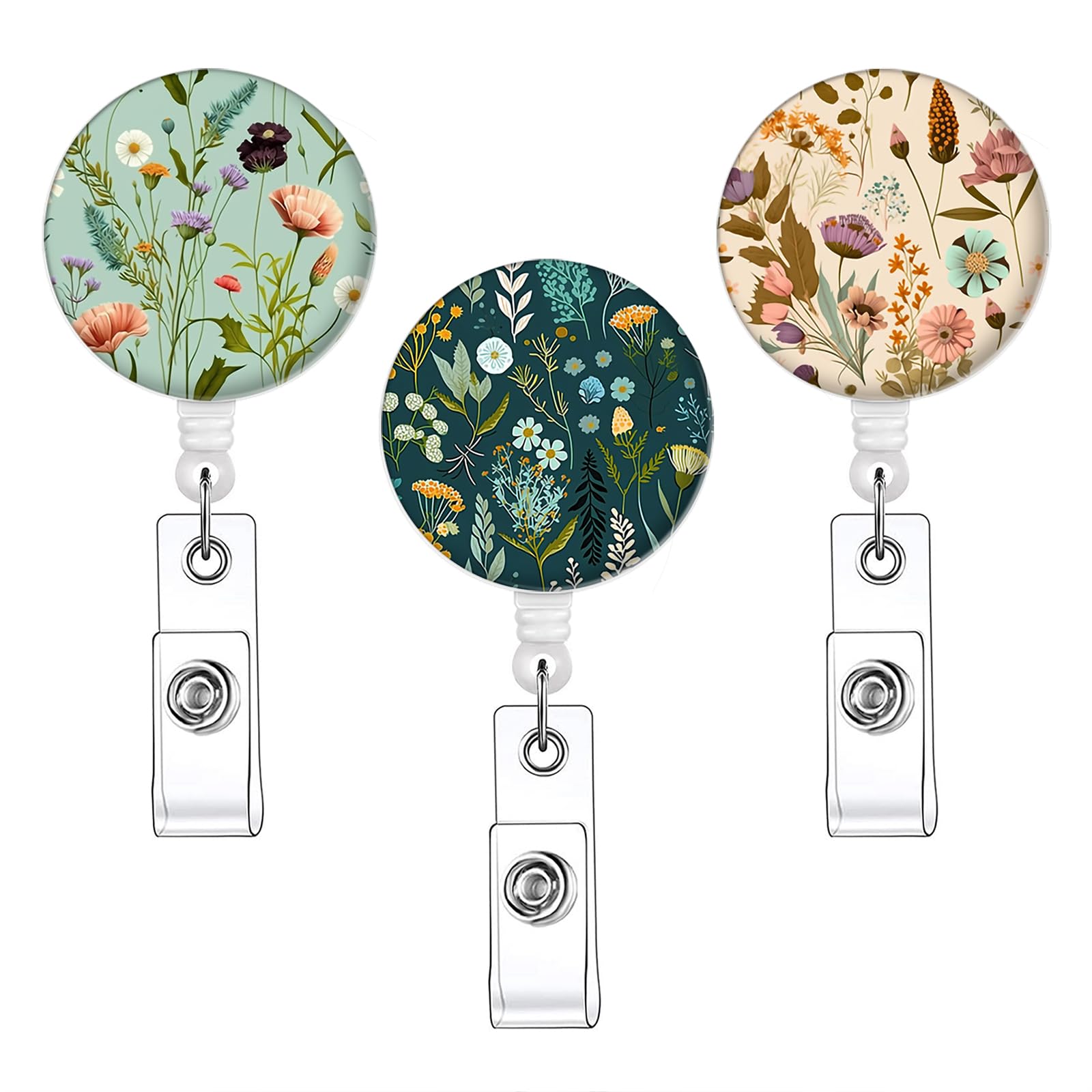 Photo 1 of 3Pack Badge Reel - Cute Badge Holder Retractable with ID Clip for Nurse Accessories for Work, Funny Badge Holder Reels with Swivel Alligator Clip (Flower-4)